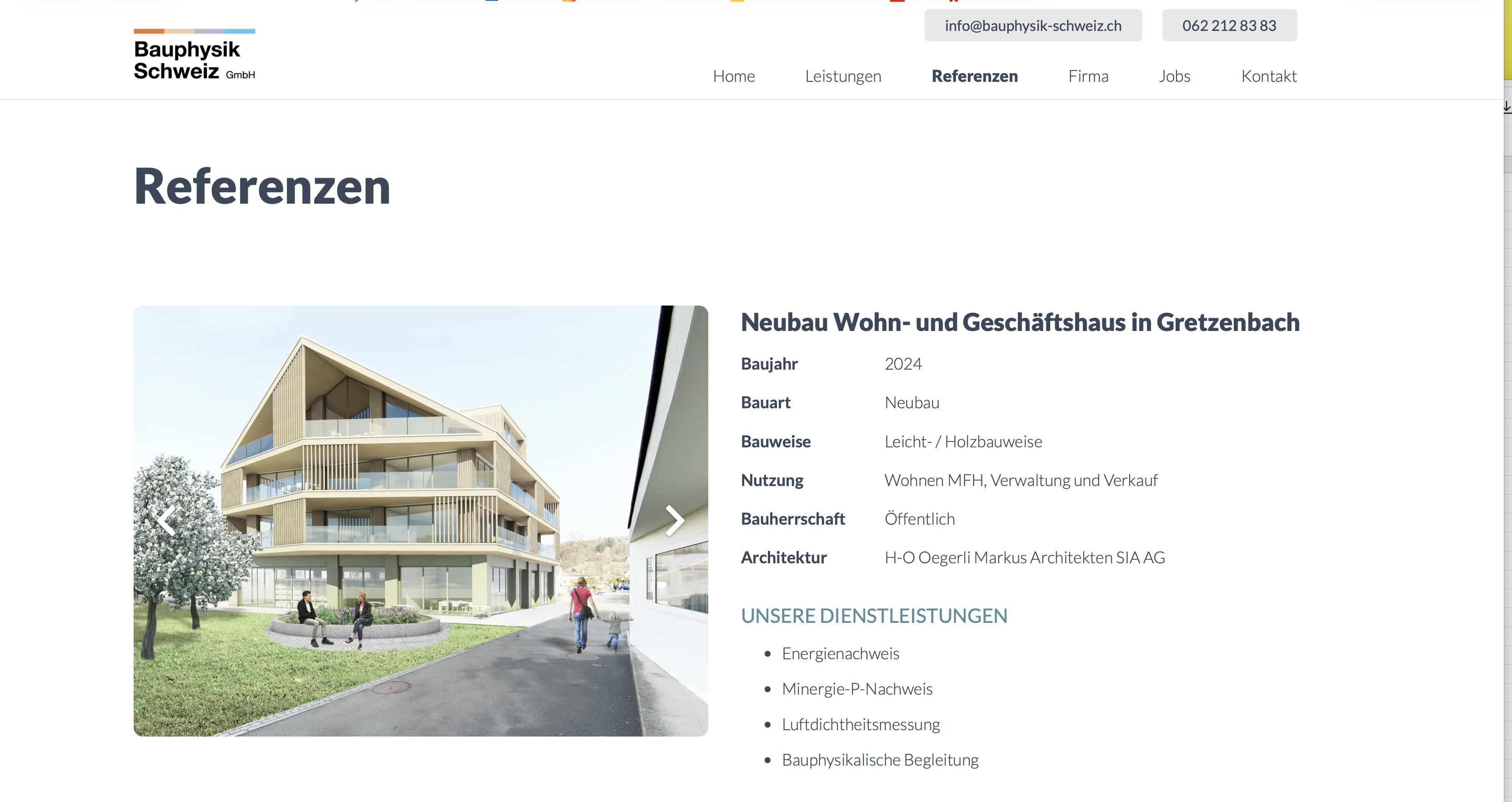 Referenz auf der WordPress-Website der Bauphysik Schweiz GmbH