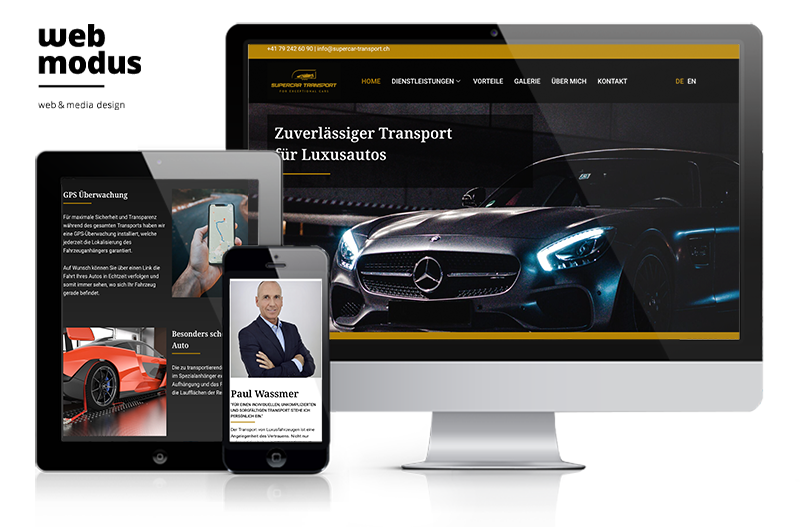 Webdesign Aargau Referenz WordPress-Website Supercar Transport GmbH
